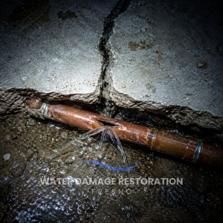 A pipe on the ground with water running through it, representing a burst pipe and slab leak repair in Fresno, CA