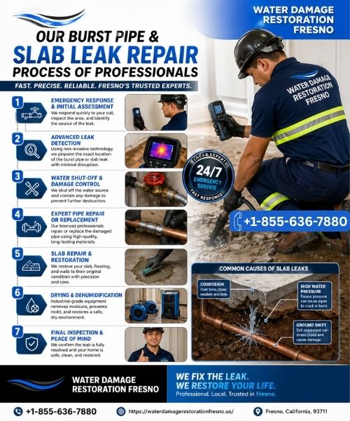 Our Burst Pipe Slab Leak Repair Process - Water Damage Restoration Fresno