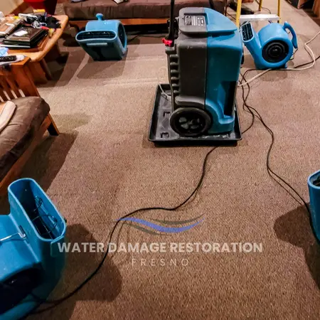 Specialized drying equipment used to dry water-damaged carpet